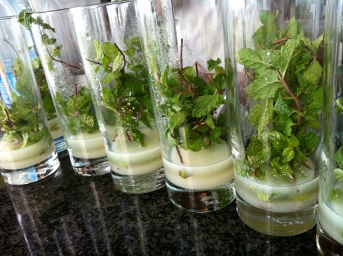 Mojitos, one of Cuba's signature drinks getting ready to receive their rum.